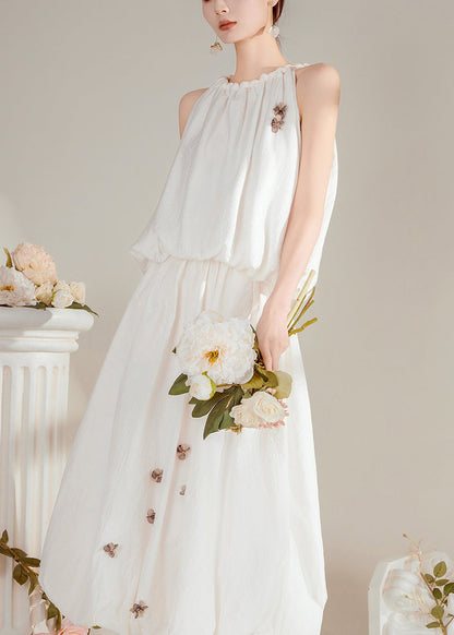White O-neck Top and Maxi Skirts Two Pieces Set Summer