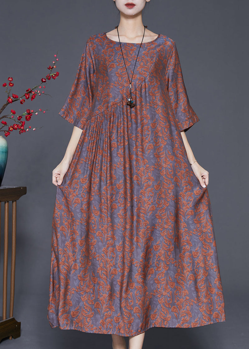Khaki Oversized Jacquard Long Dresses Half Sleeve