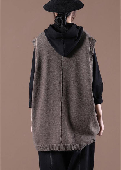 Spring New Chocolate Korean Large Multi Pocket Knitted Vest