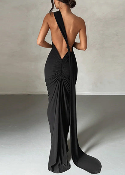 Backless Green Slim Fit Long Dress Sleeveless