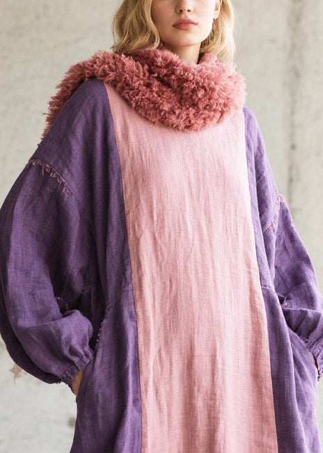 Colorblock Oversized Patchwork Cotton Vacation Dresses Fall