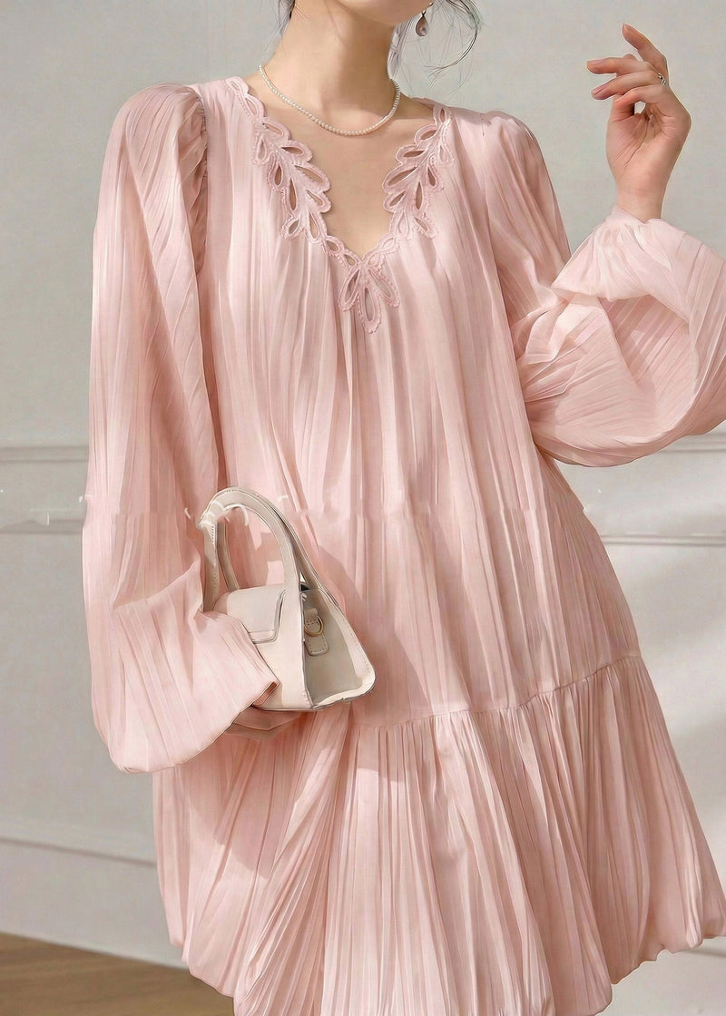 Pink V Neck Mid Dress Spring