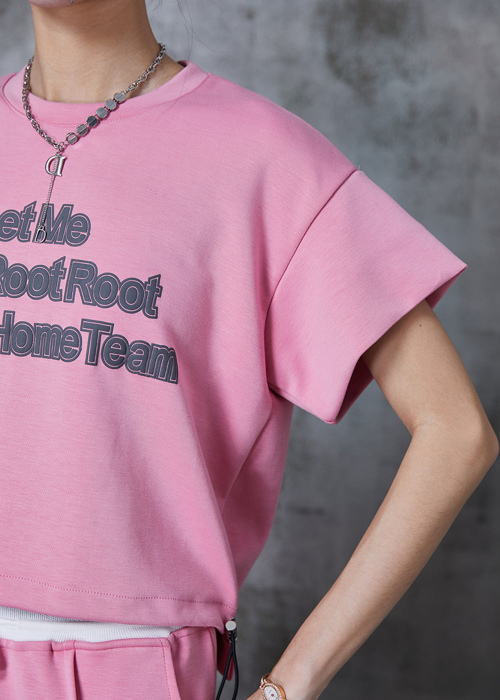 Pink Letter Print Cotton Two Piece Set Outfits Summer