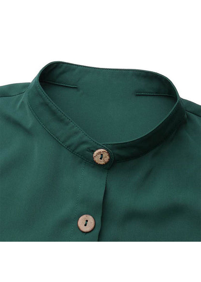 Color Stand Collar Button Down Front Leisure Loose Maxi Dress With Side Pockets