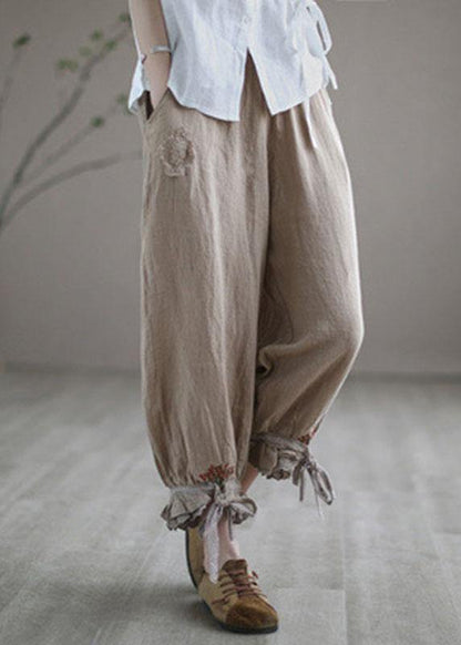 Diy Purple Embroideried Summer Harem Linen Pants