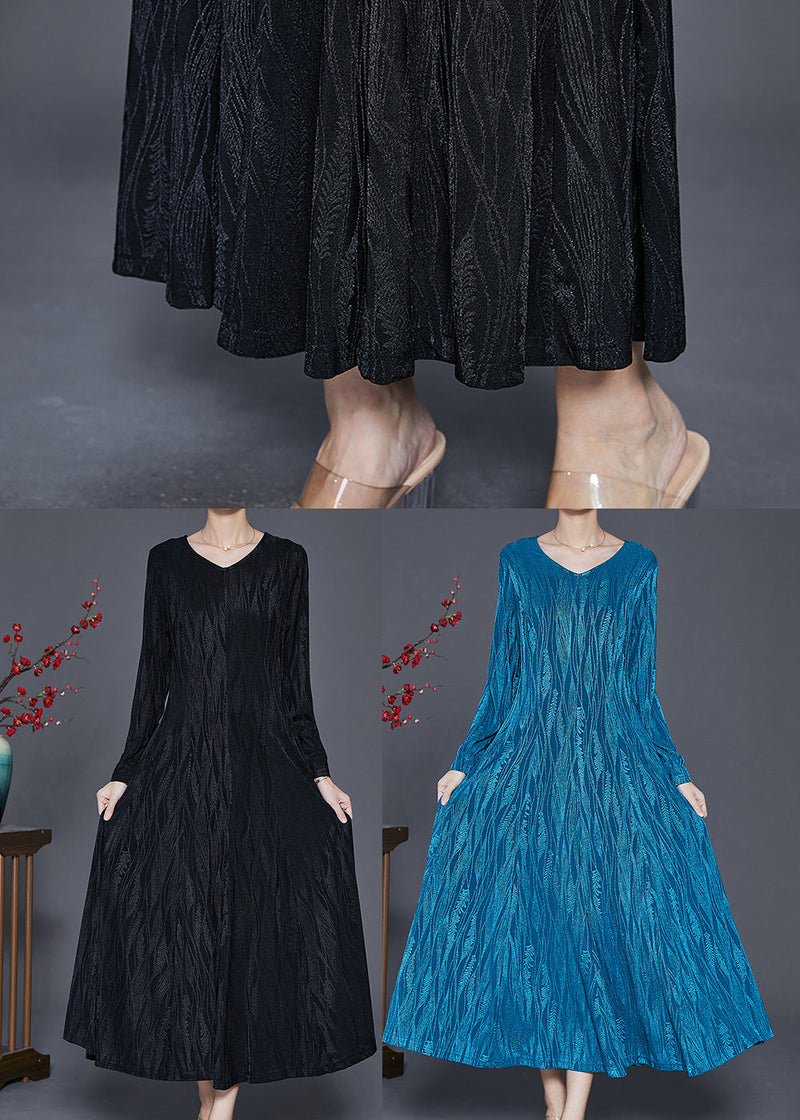 Black Print Cotton a Line Dress V Neck Silm Fit Spring