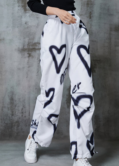 Diy White Love Painting Drawstring Cotton Pants Spring