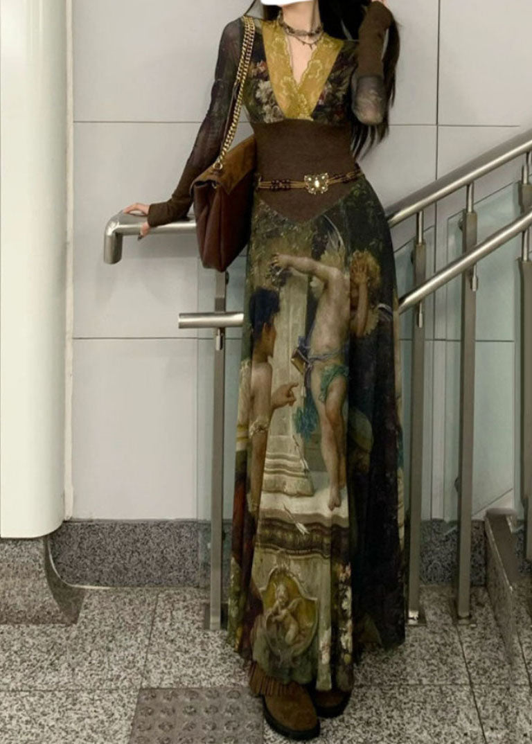 Print Tunic Sashes Maxi Dresses Spring