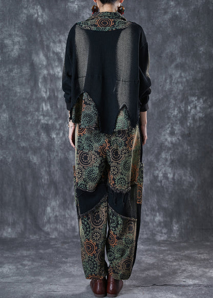 Black Tie Dye Patchwork Print Denim Two Pieces Set Fall