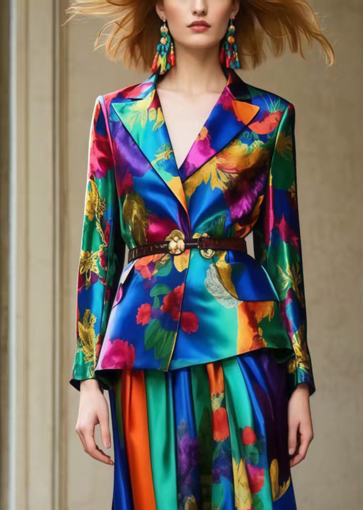 Original Design Tunic Print Silk Two Piece Set Clothing