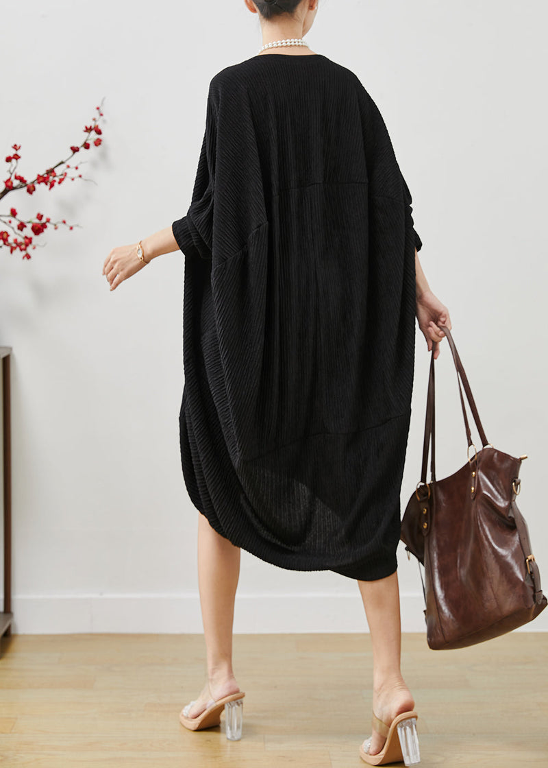 Black Low High Design Patchwork Cotton Dress Fall