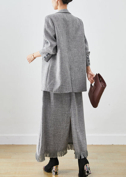 Grey Tasseled Linen Sets 2 Pieces Winter