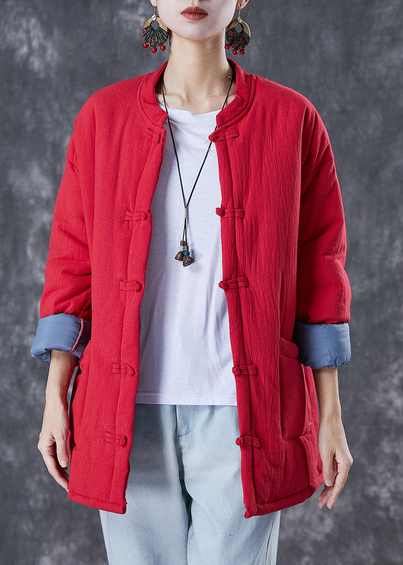 Red Warm Fine Cotton Filled Jacket Chinese Style in Winter