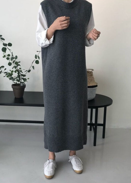 Diy Grey O Neck Patchwork Knit Vest Dress Sleeveless