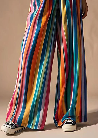 Rainbow Pockets Elastic Waist Cotton Pants Summer