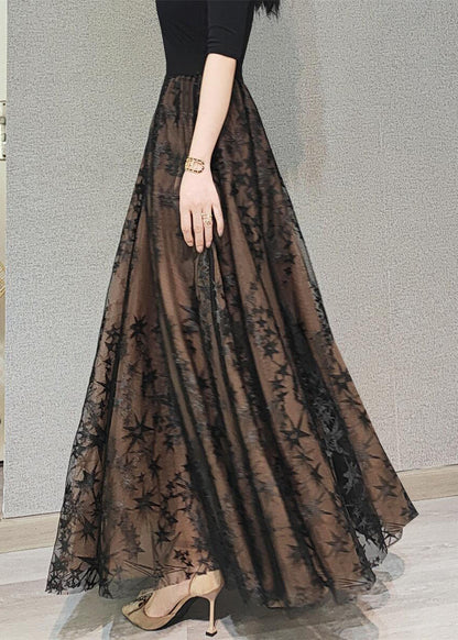Diy Chocolate Wrinkled Embroideried High Waist Tulle Skirt Spring