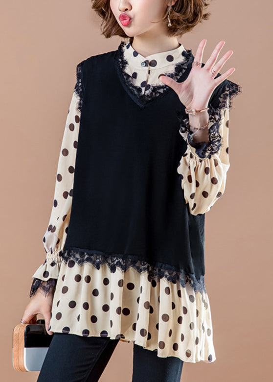 Black O-neck Waistcoat and Shirts Two Piece Set Fall