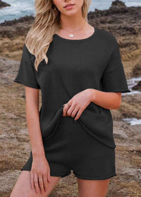 Simple Green O Neck Knit Sets 2 Pieces Summer