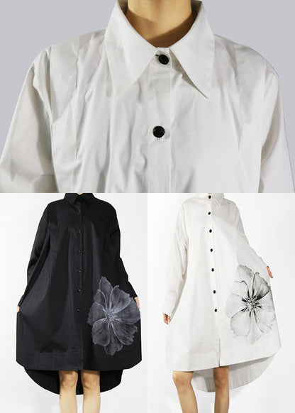 Natural Black Button Peter Pan Collar Shirt Dresses Spring