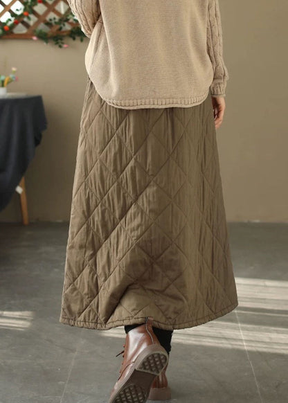 Coffee Pockets Elastic Waist Fine Cotton Filled Skirt Winter