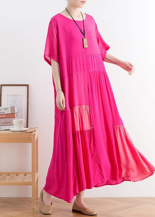 Rose Patchwork O-neck Long Cotton Dress