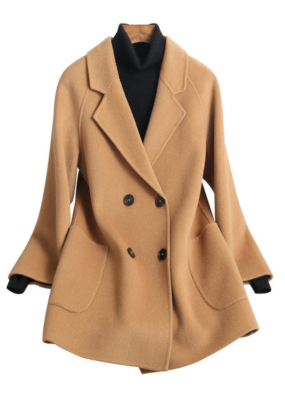 Loose Camel Notched Button Woolen Coats Fall