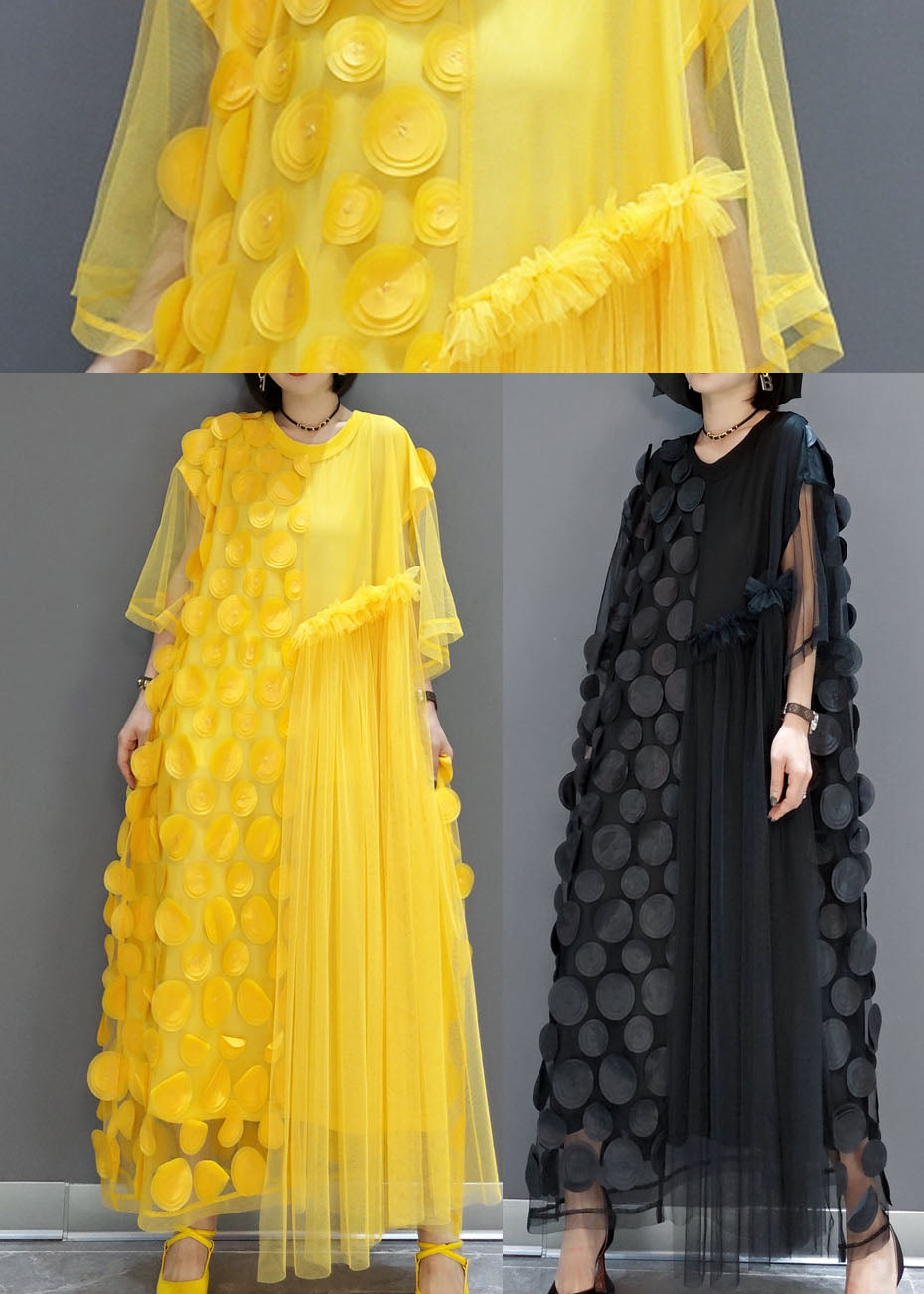 Black Tulle Party Dresses O-neck Asymmetrical Half Sleeve