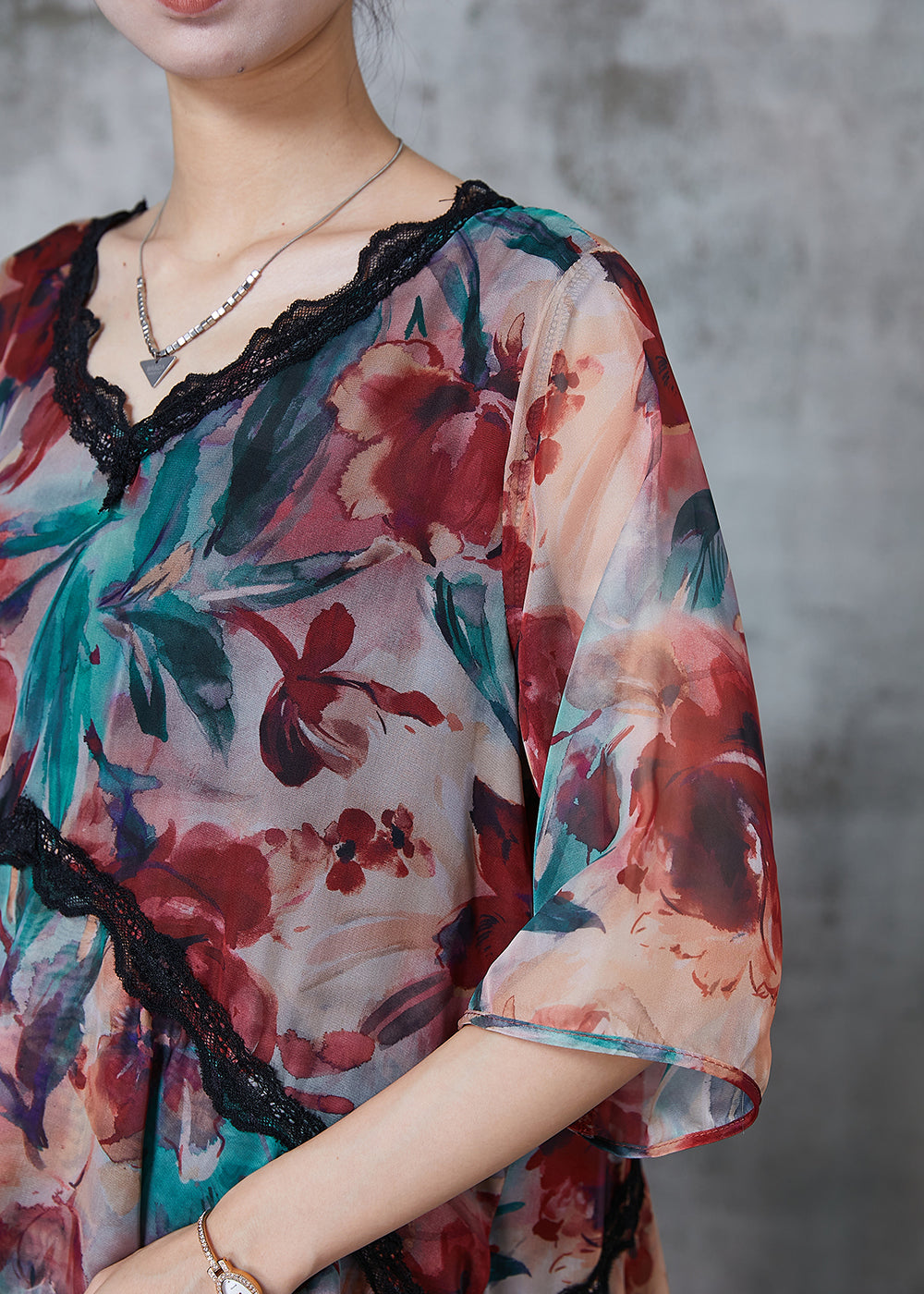V Neck Print Chiffon Beach Dresses Summer