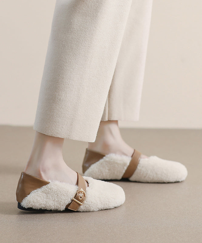 Beige Penny Loafers Faux Fur Stylish