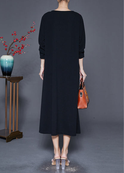 Purple Cotton Dresses Oversized Patchwork Pocket Fall