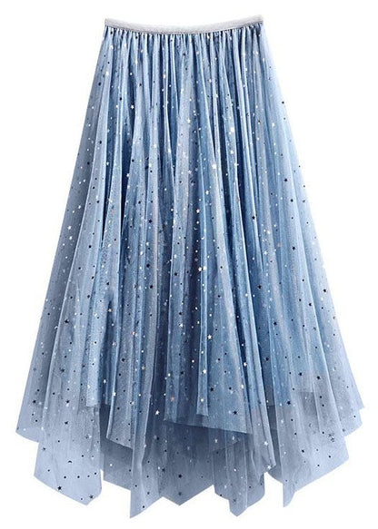 Light Blue Elastic Waist Sequins Tulle a Line Skirts Summer