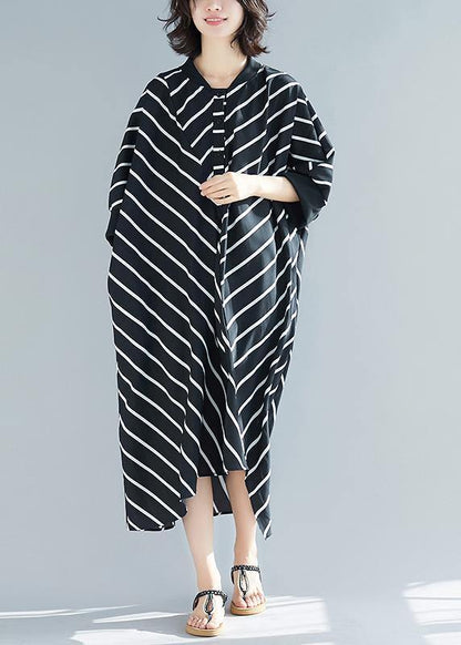 Asymmetric Spring Black Striped Robes Dresses