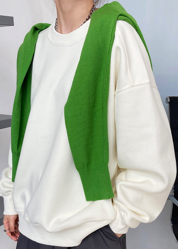 Apricot O Neck Warm Fleece Loose Sweatshirt Fall