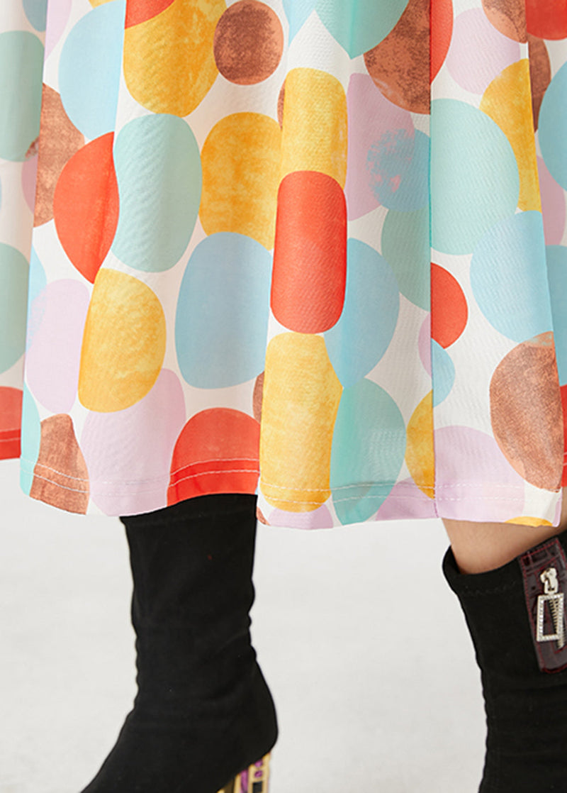 Stylish Rainbow Print Elastic Waist Cotton Skirt Spring