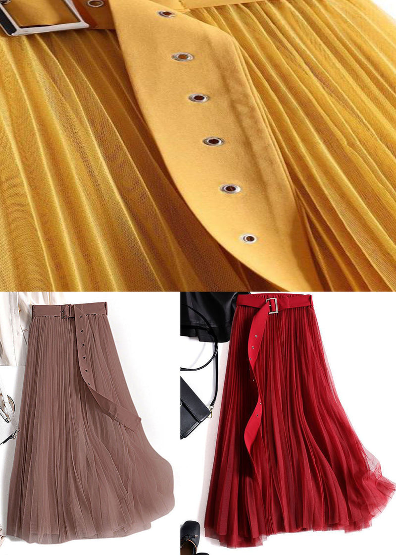 Red Brief Tulle a Line Skirts Wrinkled Spring