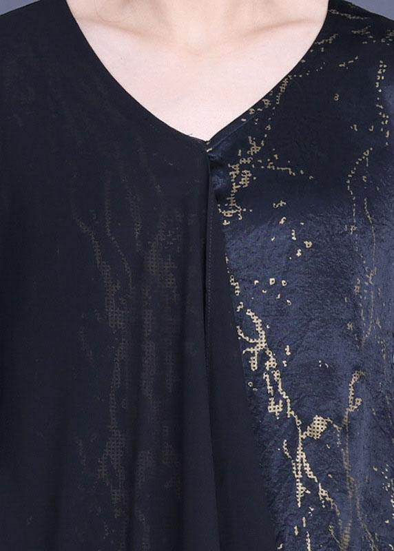 Black Print Patchwork Summer Silk Dress