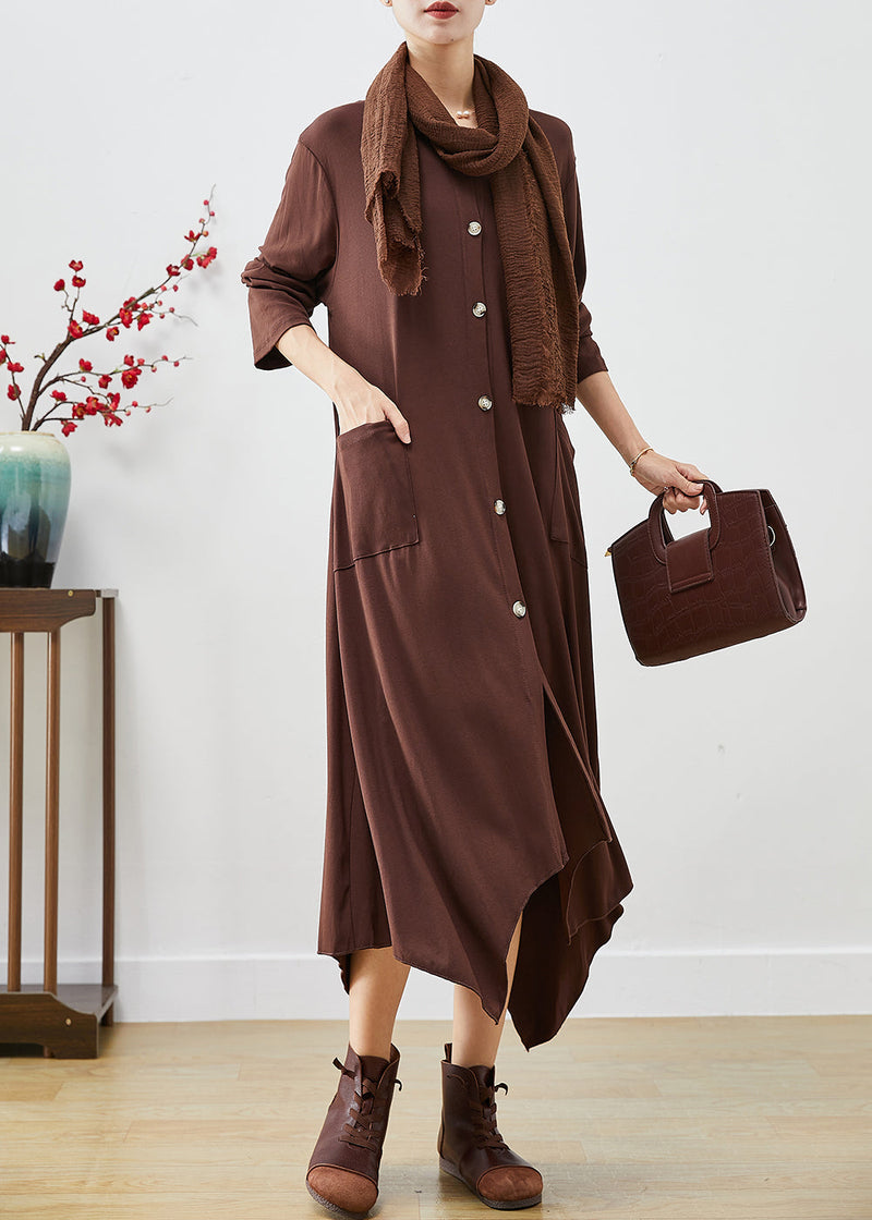 Chocolate Asymmetrical Oversized Cotton Dresses Fall