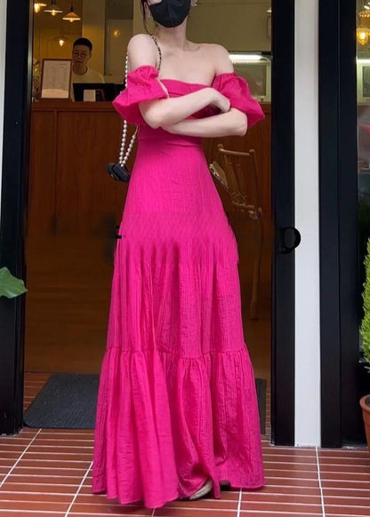 Rose Slash Neck Cotton Long Dresses Summer