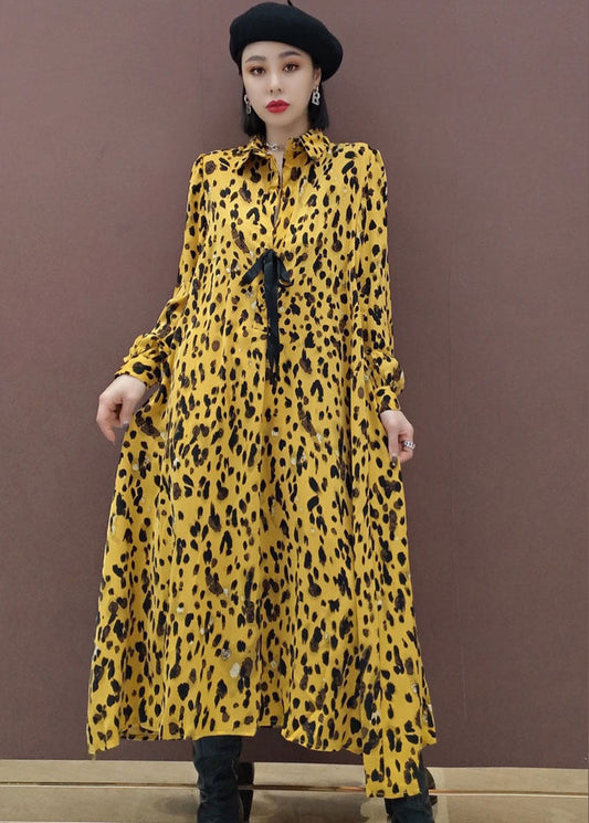 Yellow Peter Pan Collar Print Shirts Dress Spring