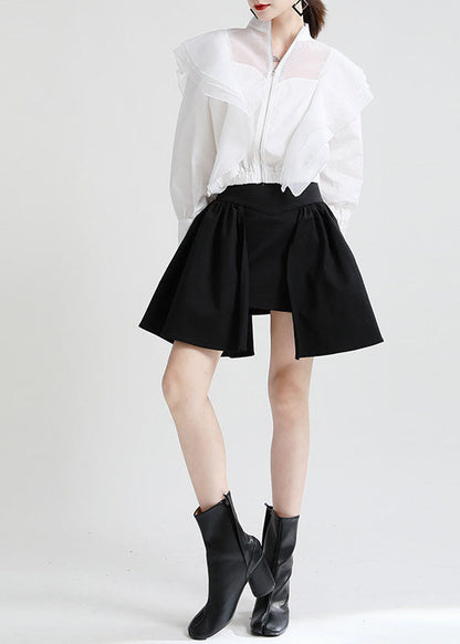 Black High Waist Patchwork Asymmetrical Design Fall Skirt