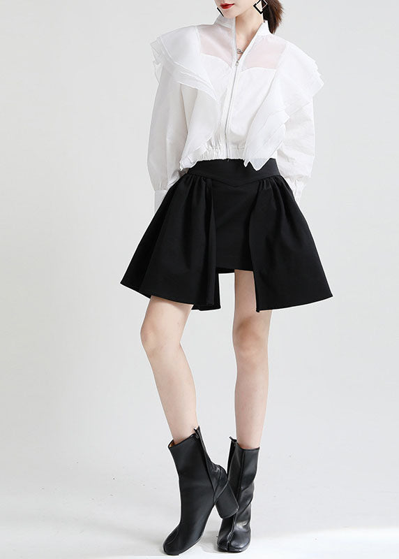 Black High Waist Patchwork Asymmetrical Design Fall Skirt
