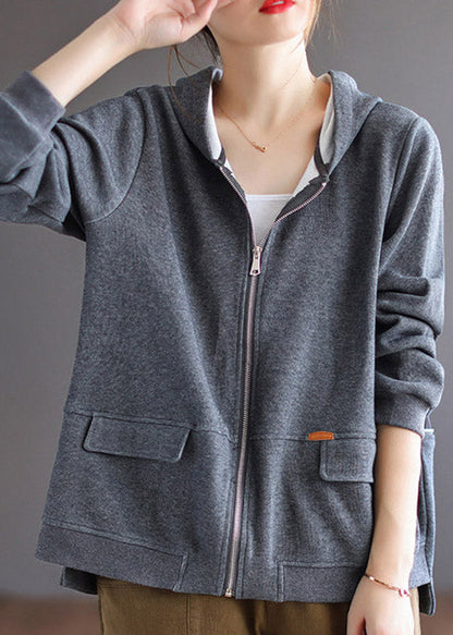Grey Patchwork Cotton Hoodie Coat Spring