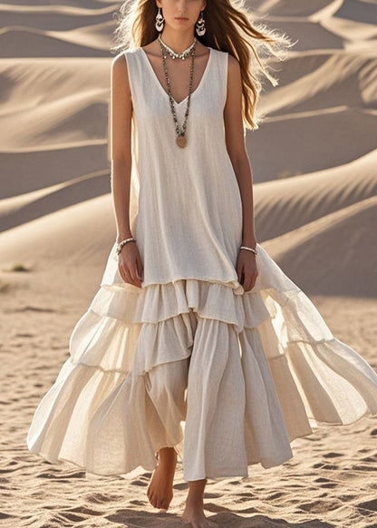 Diy White Exra Large Hem Cotton Maxi Dress Sleeveless