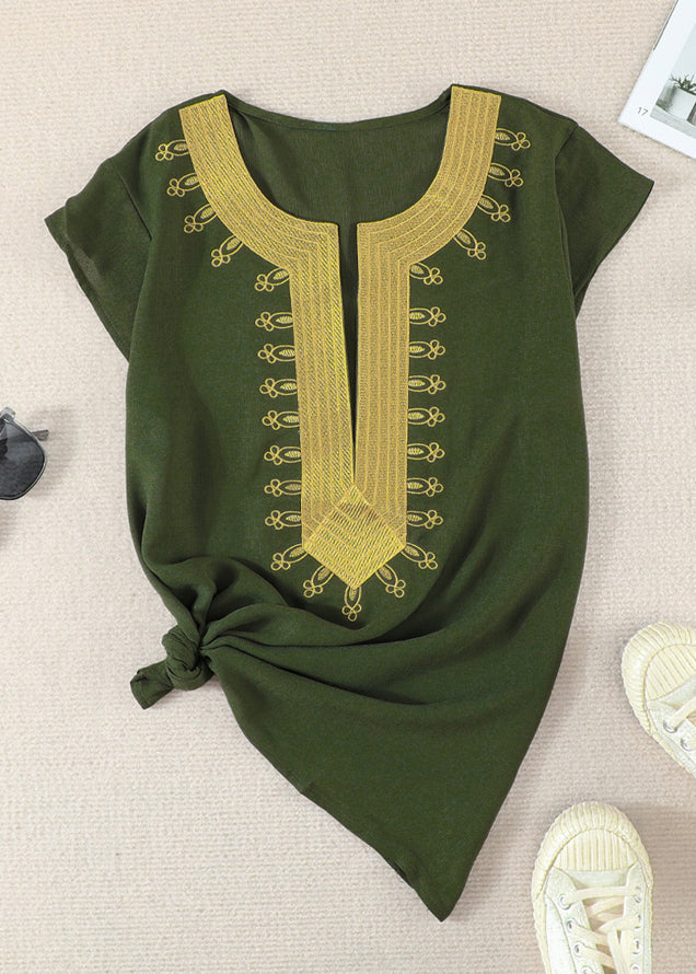 Green V Neck Patchwork Shirts Summer