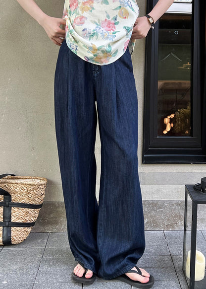New Navy High Waist Pockets Denim Pants Fall