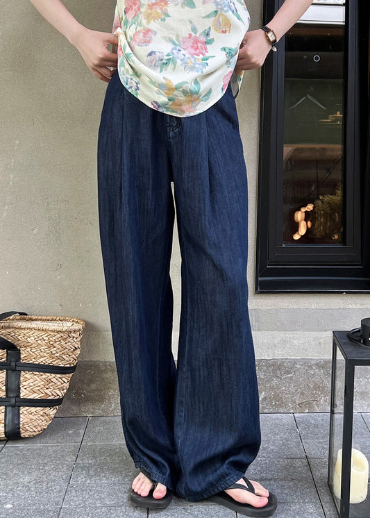 New Navy High Waist Pockets Denim Pants Fall