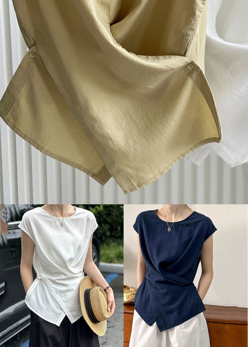 Navy O-neck Asymmetrical Top Mmer