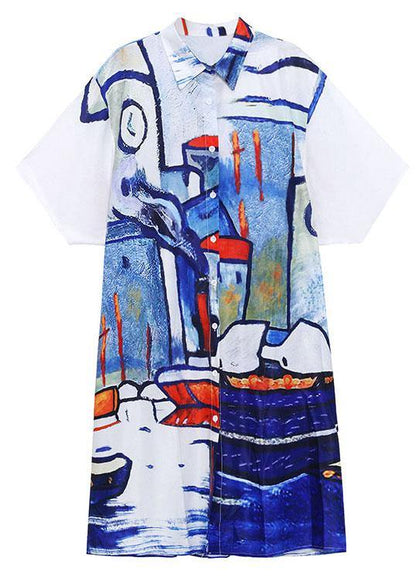 Diy Grey Graphic Peter Pan Collar Button Long Dress Summer