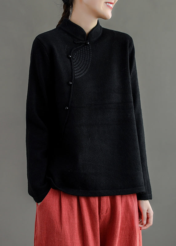 Retro Peacock Blue Stand Collar Knit Sweater Spring