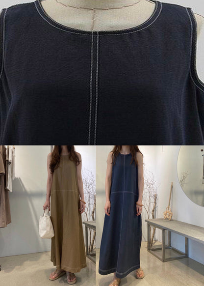 Style Khaki O-neck Long Beach Dresses Summer